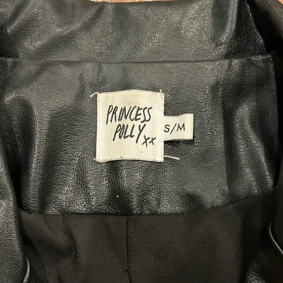 Princess Polly Faux Leather Blazer Double Breasted Jacket Black Womens S/M - Picture 3 of 8